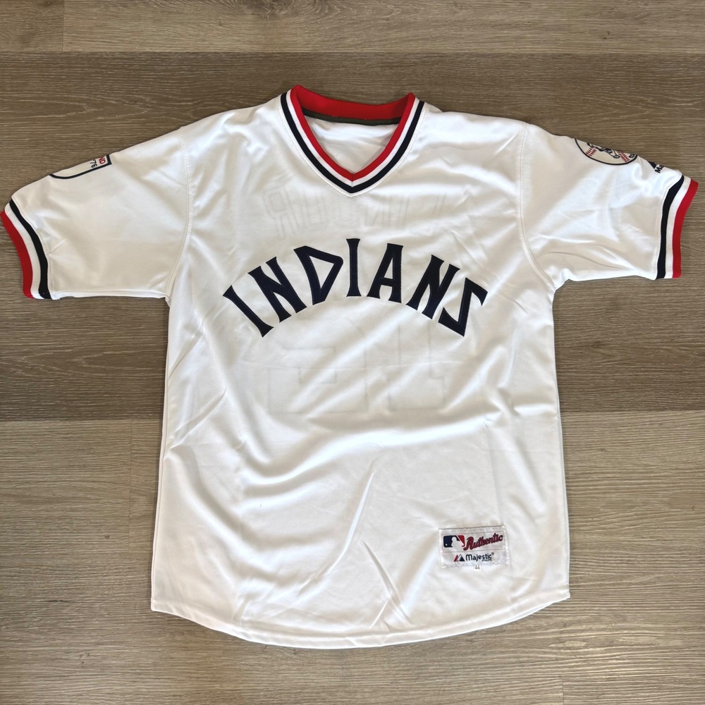 Majestic Baseball Jersey Mens 44 White Cleveland Indians Lindor 12 Spirit of 76